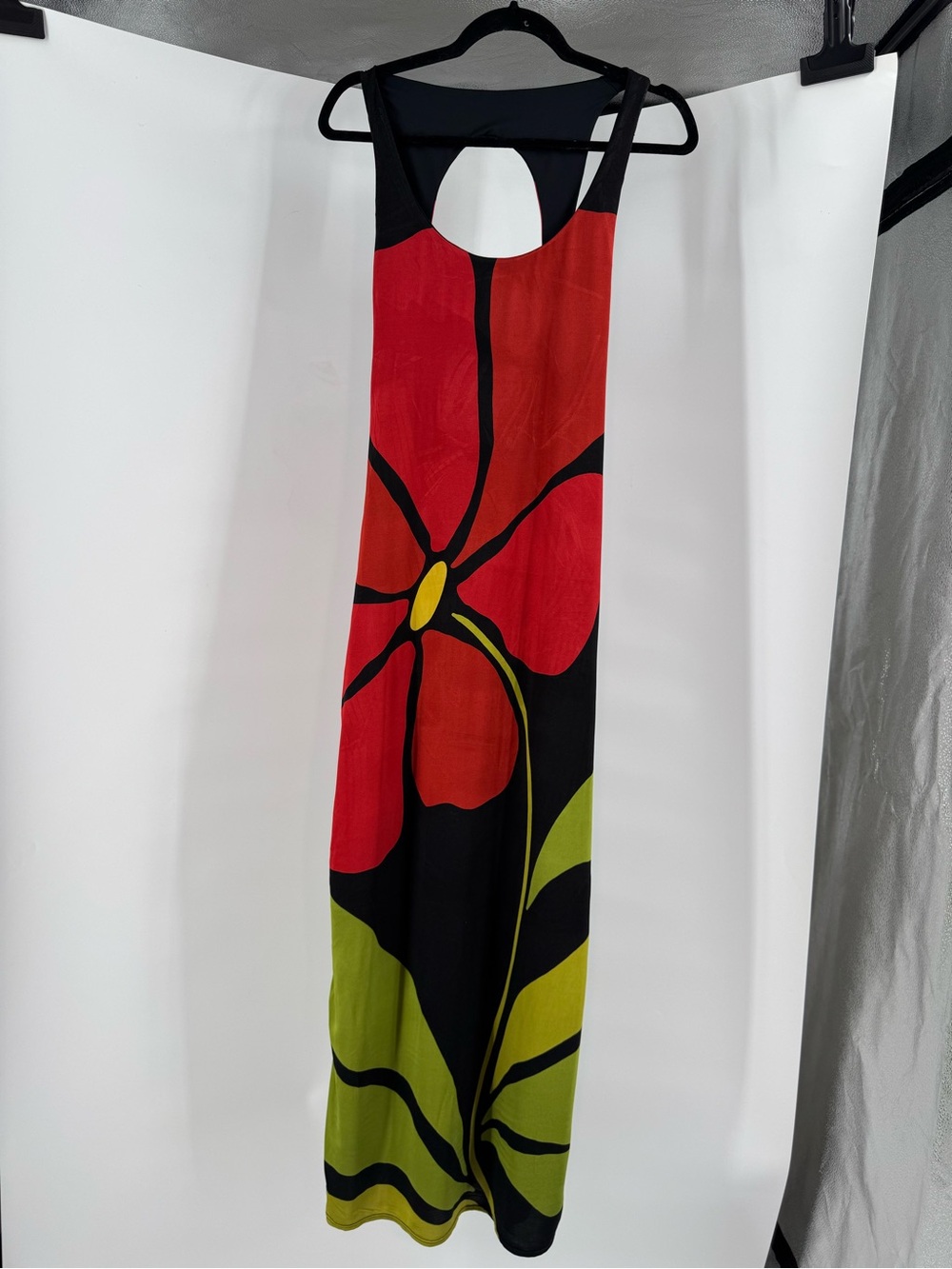 Bold Red Floral Maxi Dress with Olive Accents - Picture 6 of 11
